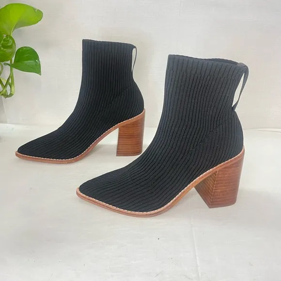 Steven by Steve Madden Nara Stacked Heel Sock Bootie in‎ Black 6M
