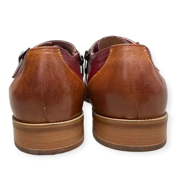 Steven Land Triple Monk Strap Cognac Oxblood Pointed Toe Wingtip Shoes Men's 8.5