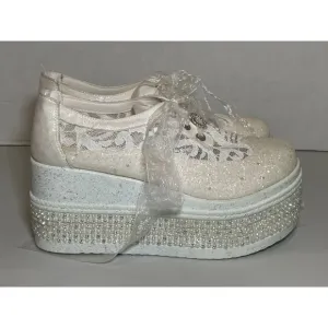 Stilo Sparkle Lace Bridal Wedding Platform Sneaker Shoes - Size 8.5
