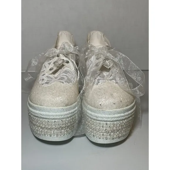 Stilo Sparkle Lace Bridal Wedding Platform Sneaker Shoes - Size 8.5