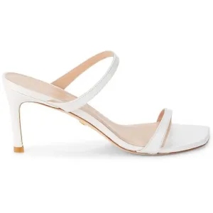 Stuart Weitzman Aleena White Leather Square Toe 75mm Heeled Mule Sandals Sz 8.5
