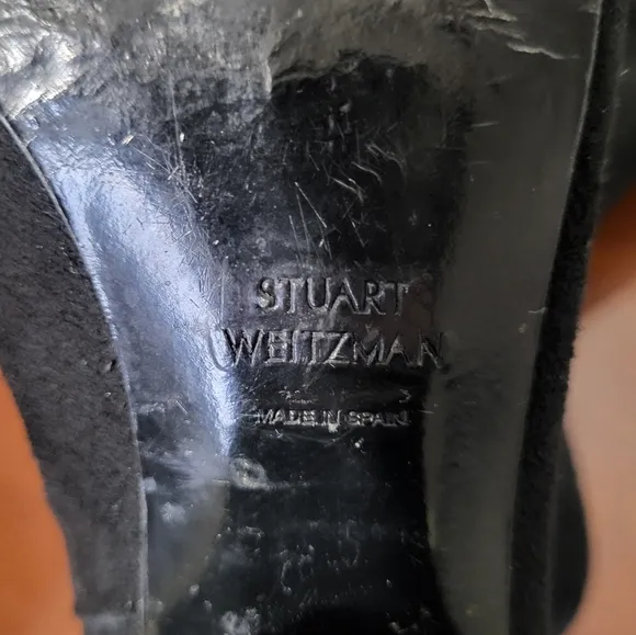 Stuart Weitzman Black Suede Bacari Ankle Boots with Pearl Embellished Heel 5.5 M