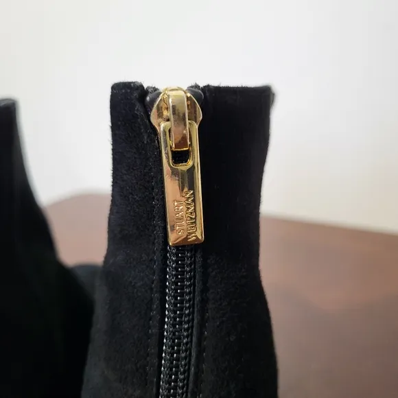 Stuart Weitzman Black Suede Bacari Ankle Boots with Pearl Embellished Heel 5.5 M