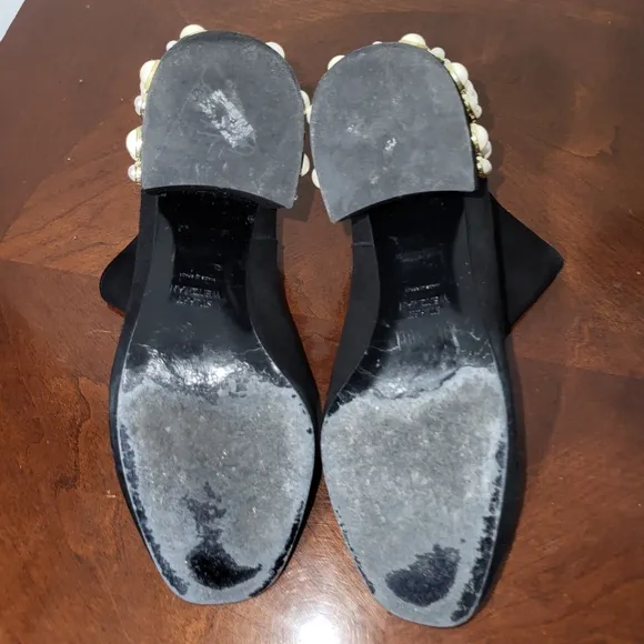 Stuart Weitzman Black Suede Bacari Ankle Boots with Pearl Embellished Heel 5.5 M