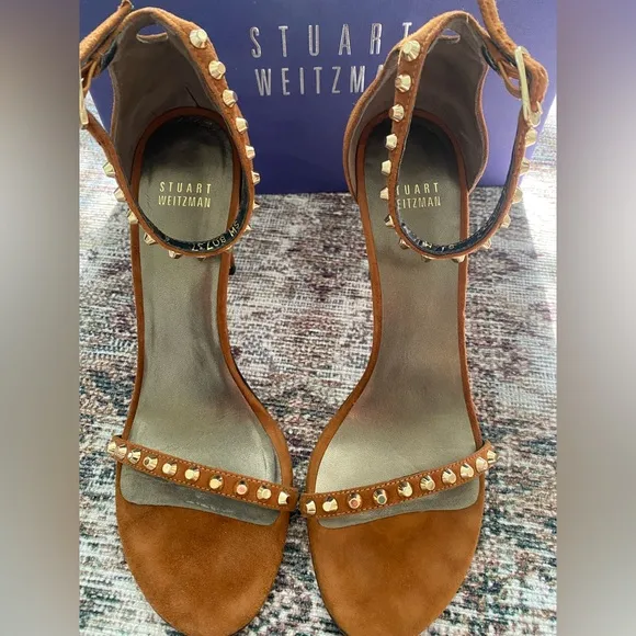 Stuart Weitzman Brown Suede Studded Women's Heels