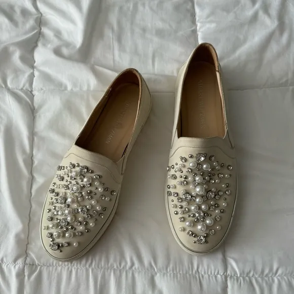 Stuart Weitzman Decor Pearl-Embellished Nubuck Sneaker