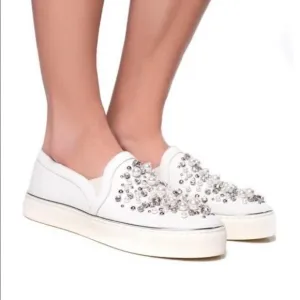 Stuart Weitzman Decor Pearl-Embellished Nubuck Sneaker