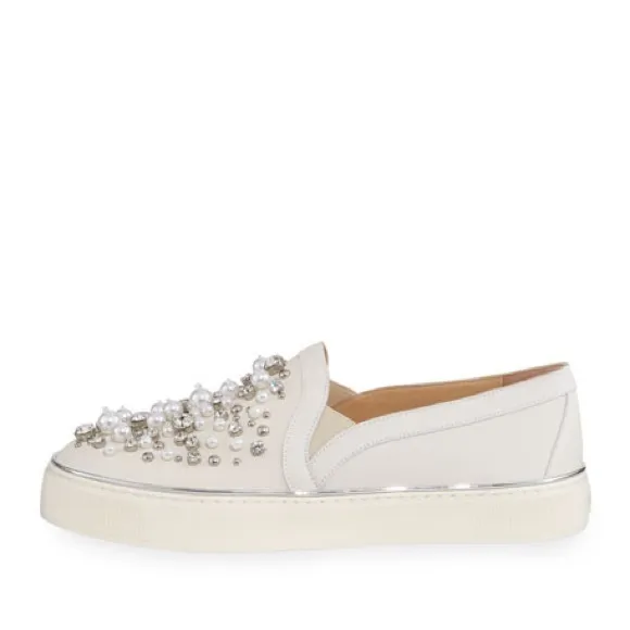 Stuart Weitzman Decor Pearl-Embellished Nubuck Sneaker
