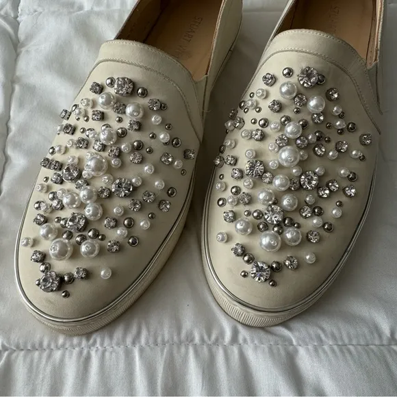 Stuart Weitzman Decor Pearl-Embellished Nubuck Sneaker