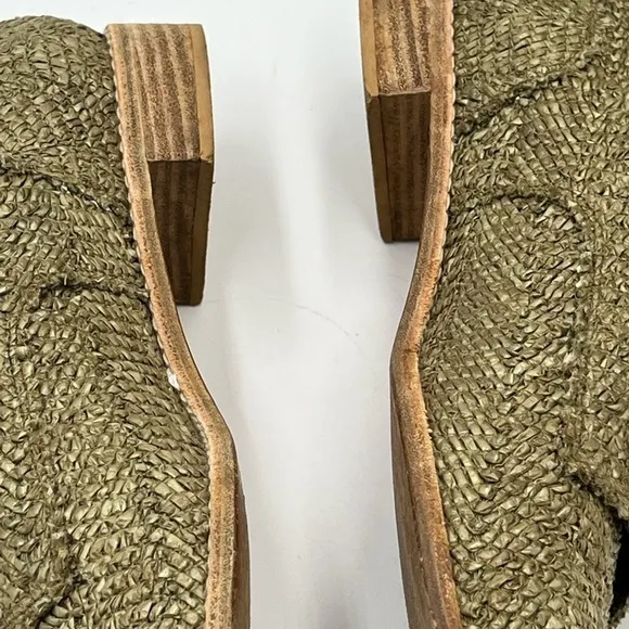 Stuart Weitzman Green Raffia Lace Up Wood Heel Oxfords Sz 39/8.5