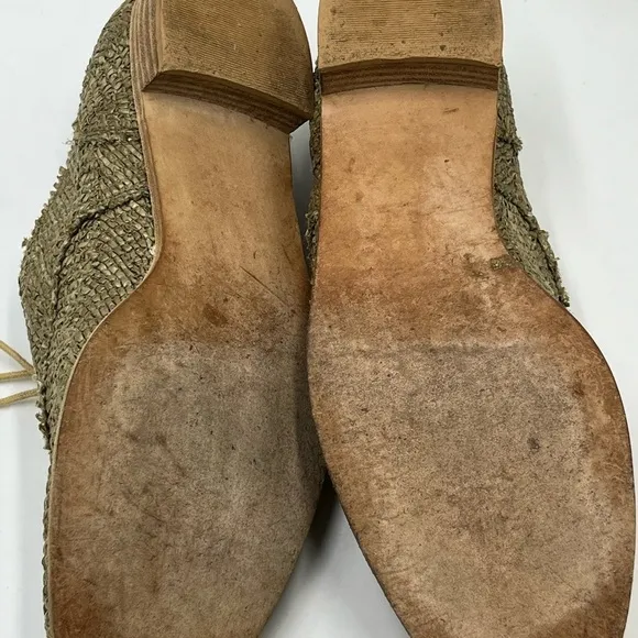 Stuart Weitzman Green Raffia Lace Up Wood Heel Oxfords Sz 39/8.5