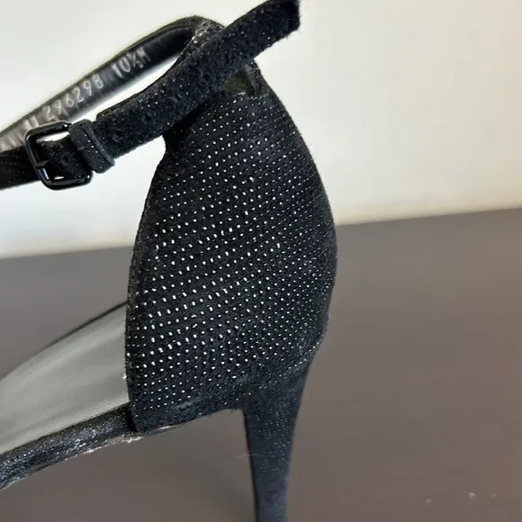 Stuart Weitzman Nun Naked Black Heels Sparkle Ankle Strap Open Toe Sandals 10.5