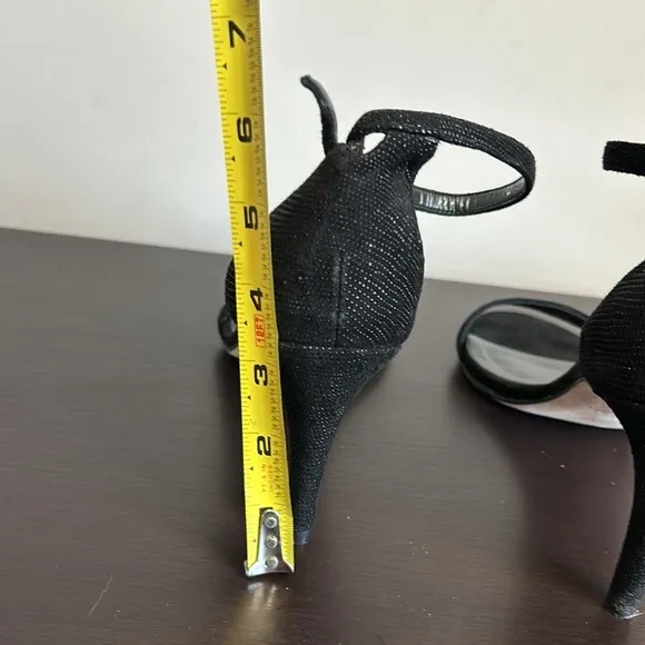 Stuart Weitzman Nun Naked Black Heels Sparkle Ankle Strap Open Toe Sandals 10.5