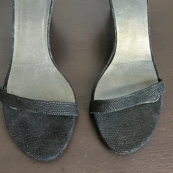Stuart Weitzman Nun Naked Black Heels Sparkle Ankle Strap Open Toe Sandals 10.5