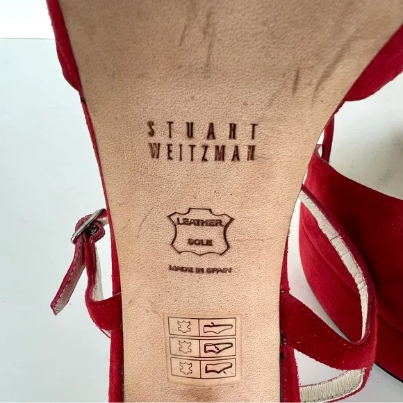 STUART WEITZMAN Red Suede Open Toe Strap Buckle Platform Heel Boho Sandals Sz 40