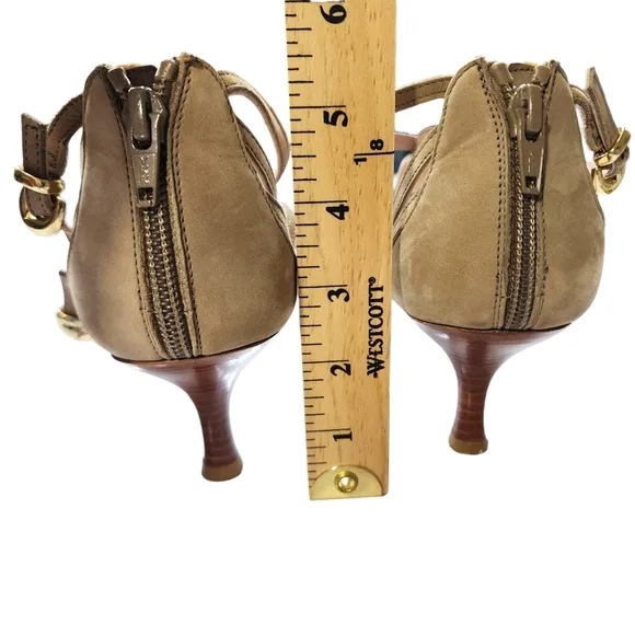 Stuart Weitzman Tan Nubuck Strappy Gladiator Kitten Heel Size 11