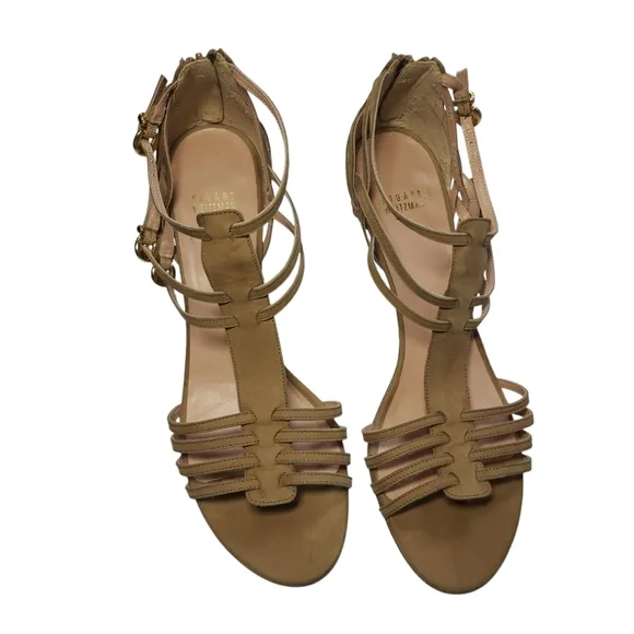 Stuart Weitzman Tan Nubuck Strappy Gladiator Kitten Heel Size 11