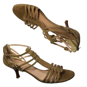 Stuart Weitzman Tan Nubuck Strappy Gladiator Kitten Heel Size 11