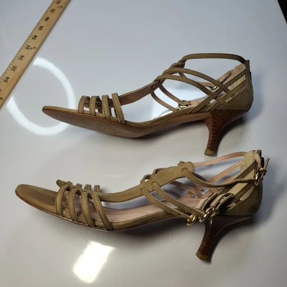 Stuart Weitzman Tan Nubuck Strappy Gladiator Kitten Heel Size 11