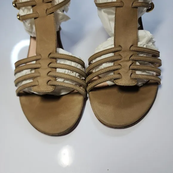 Stuart Weitzman Tan Nubuck Strappy Gladiator Kitten Heel Size 11