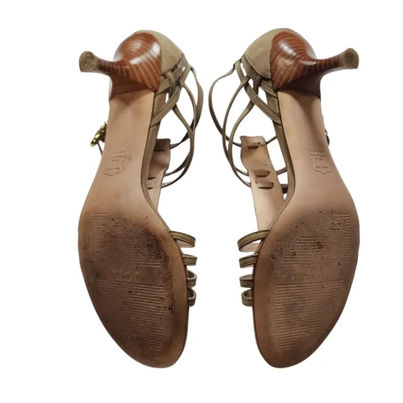 Stuart Weitzman Tan Nubuck Strappy Gladiator Kitten Heel Size 11