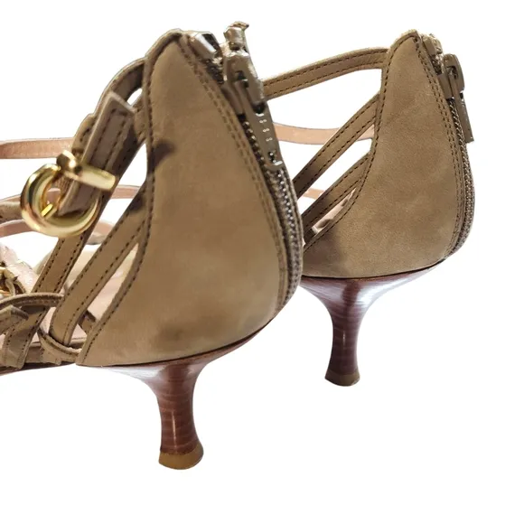 Stuart Weitzman Tan Nubuck Strappy Gladiator Kitten Heel Size 11