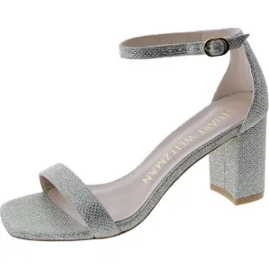 Stuart Weitzman Womens Silver Ankle Strap Open Toe Casual Heels Shoes New