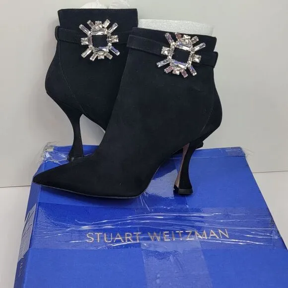 Stuart Weitzman Crystal Nova Xcurve 100 Zip Spool Heel Boot Black Size 7.5