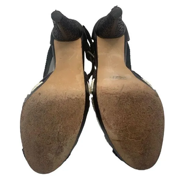 Stuart Weitzman Bradford Woven Leather Platform Cone Heels Sandals Size 8.5M