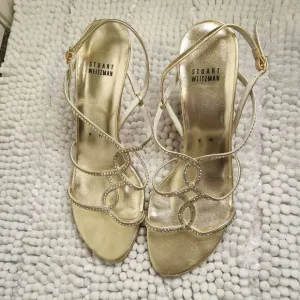 Stuart Weitzman Sandal Size 9M Gold Strappy Embellished Rhinestone Holiday