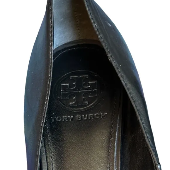 Supple leather heels from Tory Burch, black with metal accents, women’s size 9.5