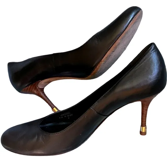 Supple leather heels from Tory Burch, black with metal accents, women’s size 9.5