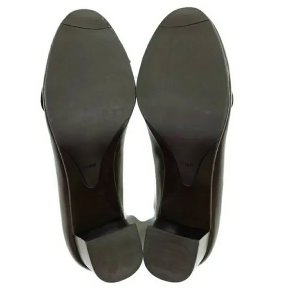 Talbots Brown Leather Button Detail Block Heel Loafer Pump Womens Size 10.5B