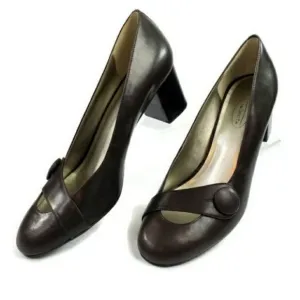 Talbots Brown Leather Button Detail Block Heel Loafer Pump Womens Size 10.5B