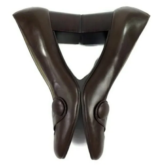 Talbots Brown Leather Button Detail Block Heel Loafer Pump Womens Size 10.5B