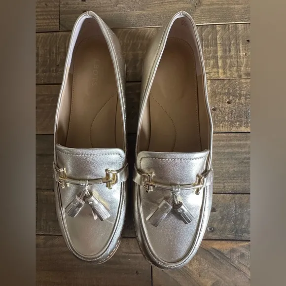 Talbots Laura Tassel Metallic Leather Loafers Size 9