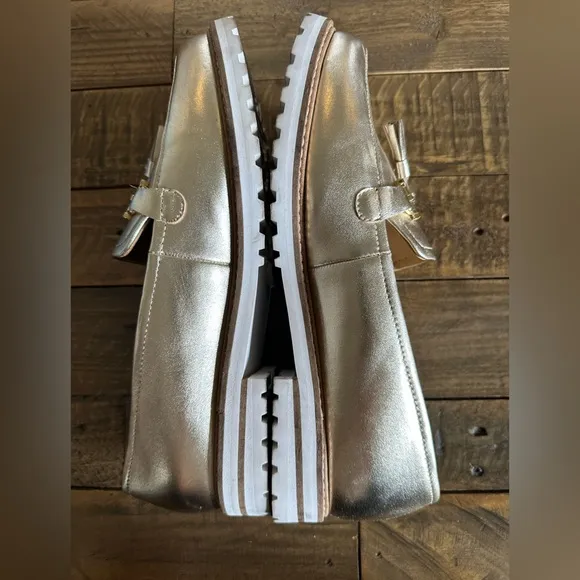 Talbots Laura Tassel Metallic Leather Loafers Size 9