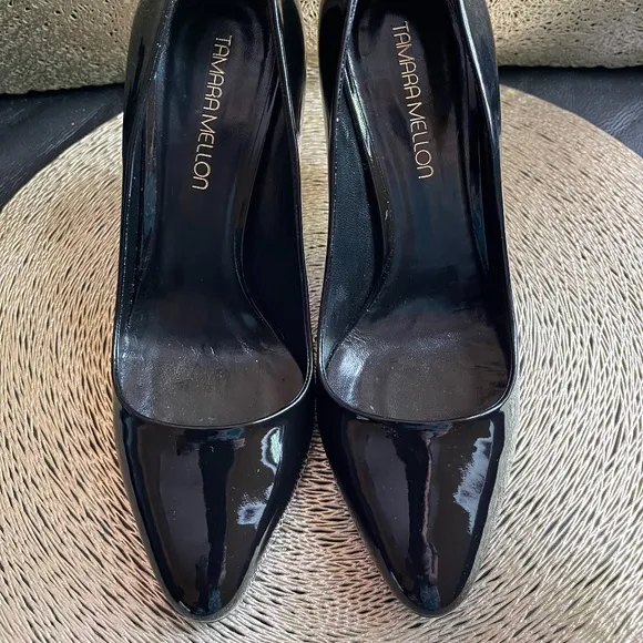 Tamara Mellon HEAVEN 105 Black Patent Leather Pumps Heels Shoes Size 38 New