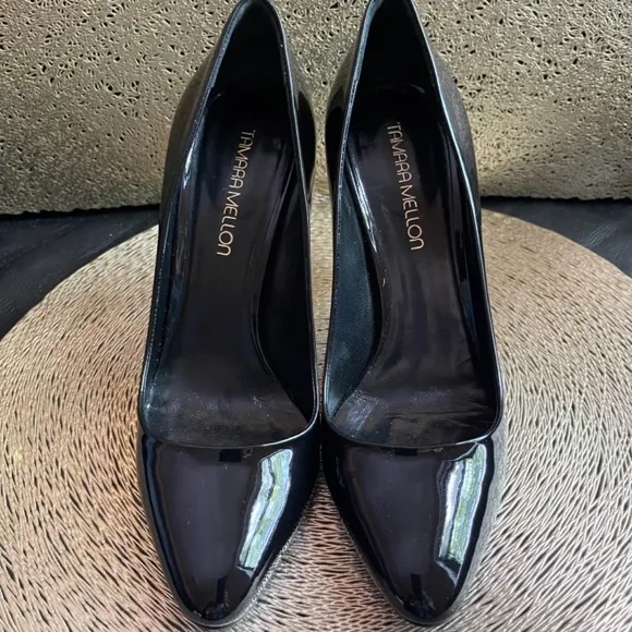 Tamara Mellon HEAVEN 105 Black Patent Leather Pumps Heels Shoes Size 38 New