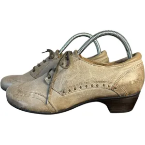 Taos Jive 2 Oxford Leather Shoes Womens Size 9 Taupe Tan Lace Up Heeled Boho