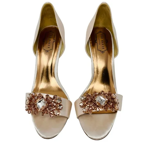 TED BAKER Pink Nude Jewel Beaded Heels Shoes 9.5 Phinium Bridal Formal Prom