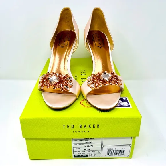 TED BAKER Pink Nude Jewel Beaded Heels Shoes 9.5 Phinium Bridal Formal Prom