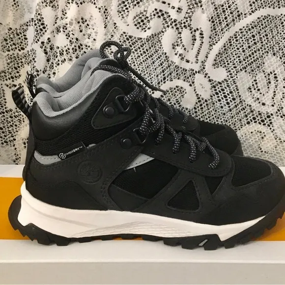 Timberland Youth Lincoln Peak Waterproof Mid Hiker Black Leather Shoes