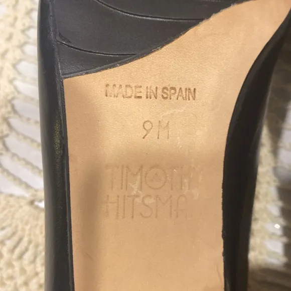 Timothy Hitsman Black Leather Shoes With Gold Accents Awesome Heels Size 9M.