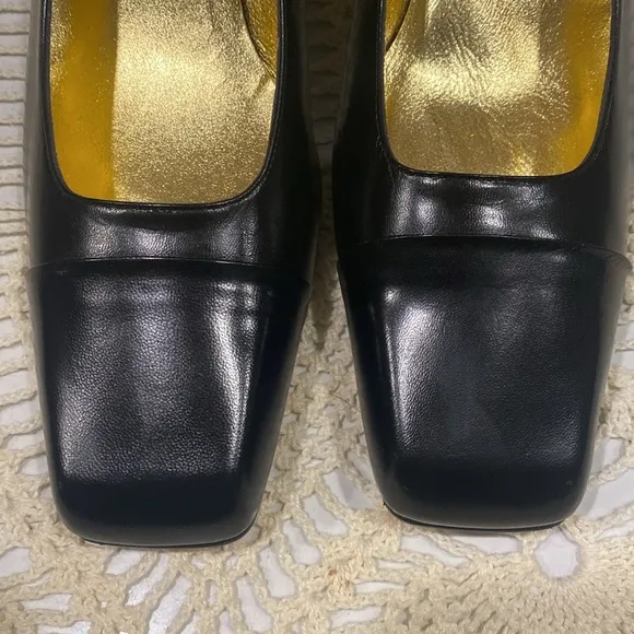 Timothy Hitsman Black Leather Shoes With Gold Accents Awesome Heels Size 9M.
