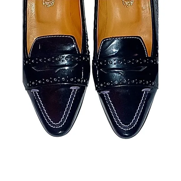 Tods Patent Leather Black High Heel Shoes Penny Loafer Pumps Size 6