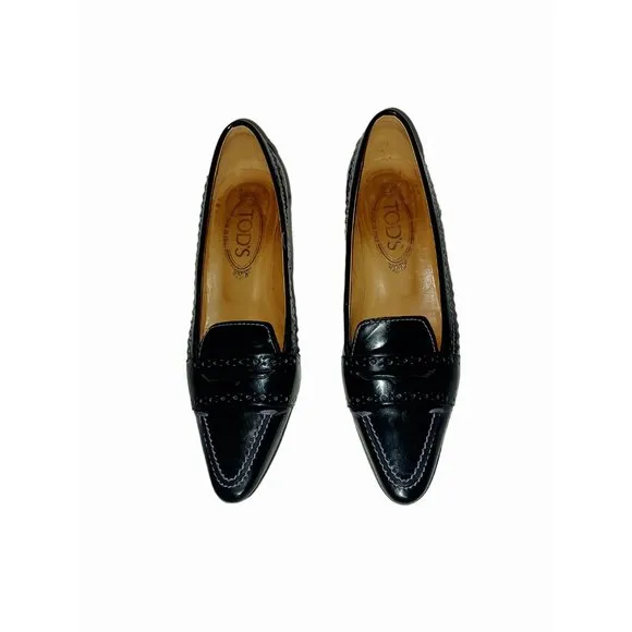 Tods Patent Leather Black High Heel Shoes Penny Loafer Pumps Size 6