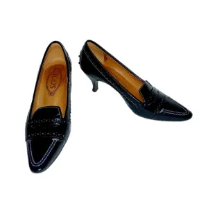 Tods Patent Leather Black High Heel Shoes Penny Loafer Pumps Size 6
