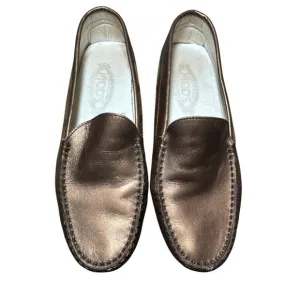 Tod's Women's Mocassins Driving Shoes‎ Bronze Copper Loafer Leather Size 8.5