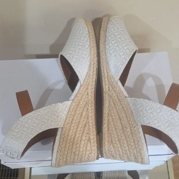 Tommy Hilfiger Elegant Cream and Tan Wedge Sandals Size 71/2New.